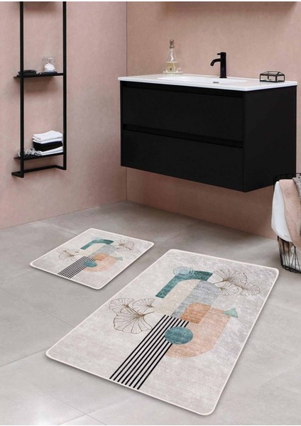 Kaymaz Taban Yıkanabilir 2’li Banyo Paspası, Julia Desenli, 60X100 cm ve 50X60 cm