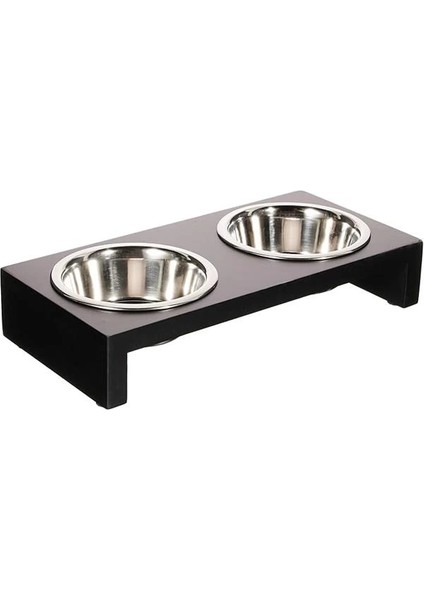 Pawise Ahşap Standlı Ikili Çelik Mama & Su Kabı Seti 200 ml