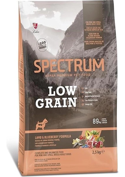 Spectrum Low Grain Kuzu Etli ve Yaban Mersinli Mini ve Küçük Irk Yetişkin Köpek Maması 2,5kg