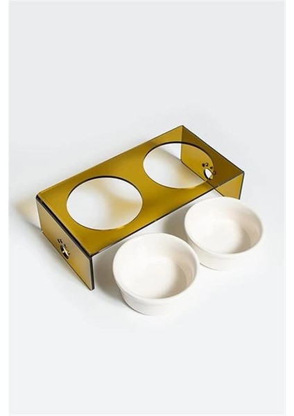 Pati Desenli Şeffaf Pleksi ve Seramik Ikili Mama Kabı 30X15 cm (Gold) indirimleri