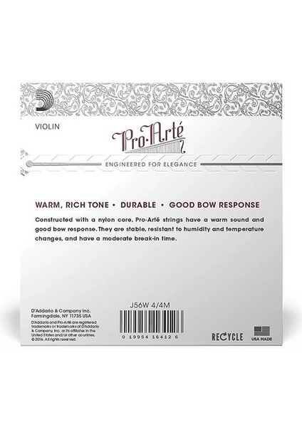 D'addario Pro-Arte Keman Ip Seti, Yara E, 4/4 Ölçekli, Orta Gerilim modelleri