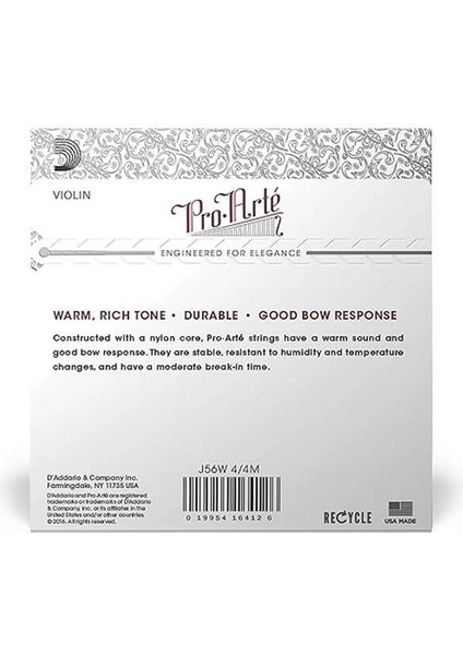 D'addario Pro-Arte Keman Ip Seti, Yara E, 4/4 Ölçekli, Orta Gerilim