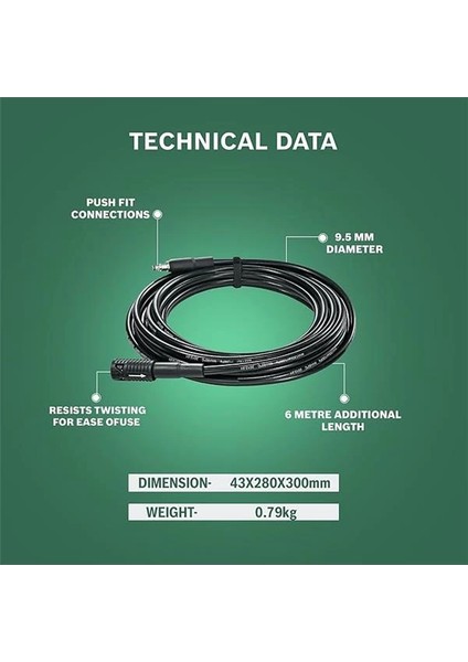 Home And Garden Yüksek Basınçlı Yıkamalar Için 6 Metre Hortum Uzatması (160 Bar'a Kadar Olan indirimleri