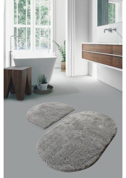 Yumuşak ve Kaymaz Banyo Halısı Seti, 70X140 ve 70X70 cm Oval ve Yarım Oval Tasarım