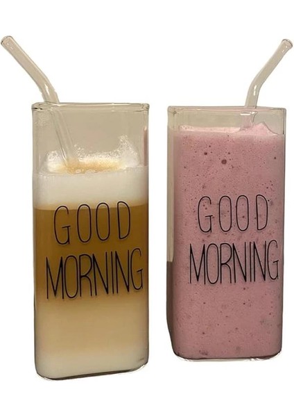 Dikdörtgen Içecek Bardağı, Isıya Dayanıklı Dikdörtgen Cam Bardak, Good Morning Cam Bardak 2