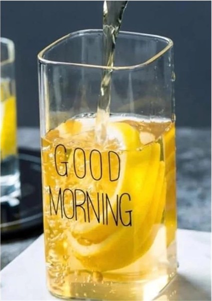 Dikdörtgen Içecek Bardağı, Isıya Dayanıklı Dikdörtgen Cam Bardak, Good Morning Cam Bardak 2