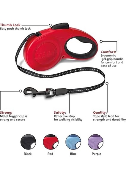 Halti Katlanabilir Kurşun (10'), Küçük, Kırmızı