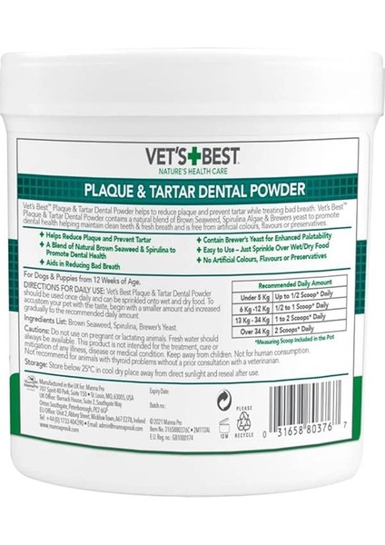 Vet's Best Köpekler Için Plak ve Tartar Ağız Bakım Tozu 90GR fiyatları