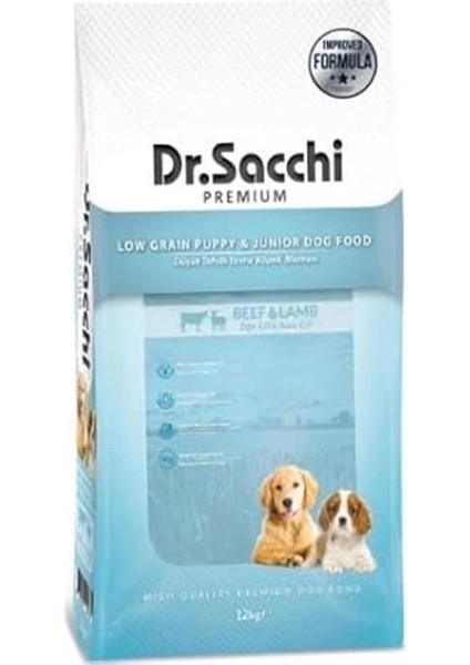 Dr.sacchi Düşük Tahıllı Sığır Etli ve Kuzu Etli Yavru Köpek Maması 12 kg