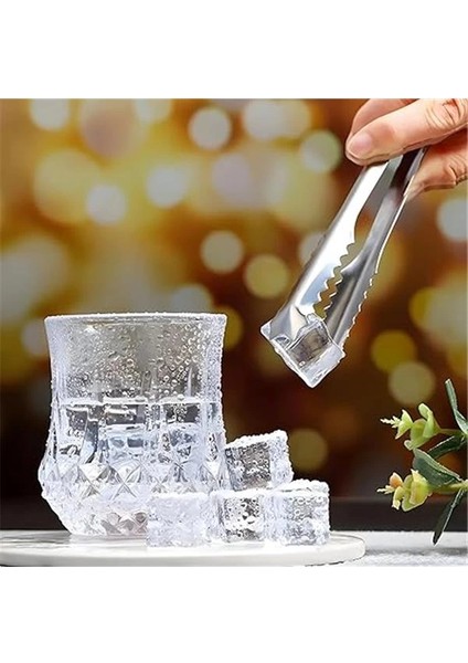 Paslanmaz Çelik Buz Maşası, 15 Cm, Tırtıklı Uçlu, Içecek ve Parti Sunumları Için