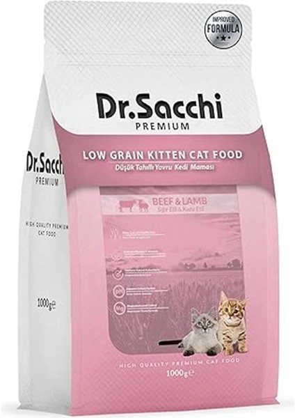 Dr.sacchi Premium Düşük Tahıllı Sığır Etli ve Kuzu Etli Yavru Kedi Maması 1 kg fiyatları