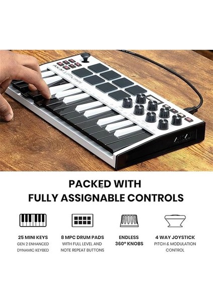Mpk Mini Mk3 - USB Mıdı Klavye Controller, 25 Mini Tuş, Arkadan Aydınlatmalı 8 modelleri