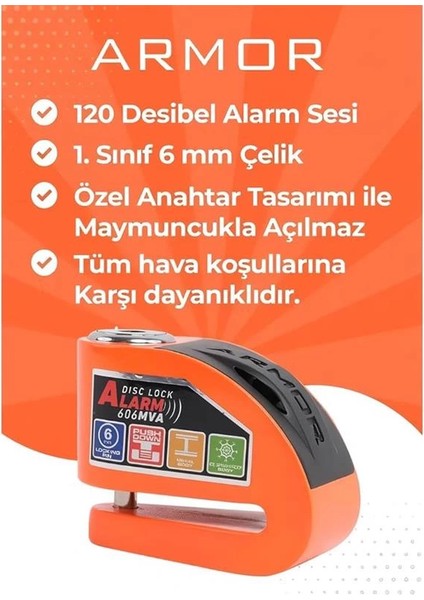 6mm Turuncu Renkli Alarmlı Disk Kilidi modelleri