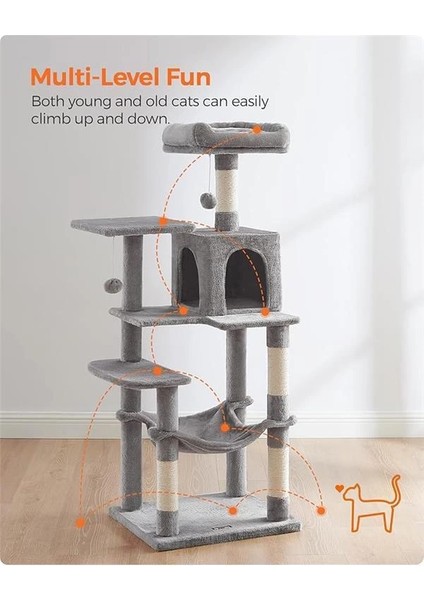 PCT161W01 Tırmalama Ağacı, 143 cm Yüksekliğinde, Kedi Ağacı, Çok Katlı Kedi Evi, 4 modelleri
