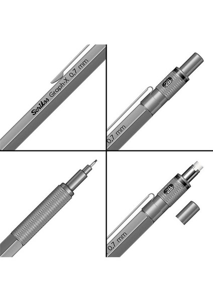 Graphx 3'lü Set Mekanik Kurşun Kalem Silgi Min Kurşun Gri 0.7 mm fırsatları