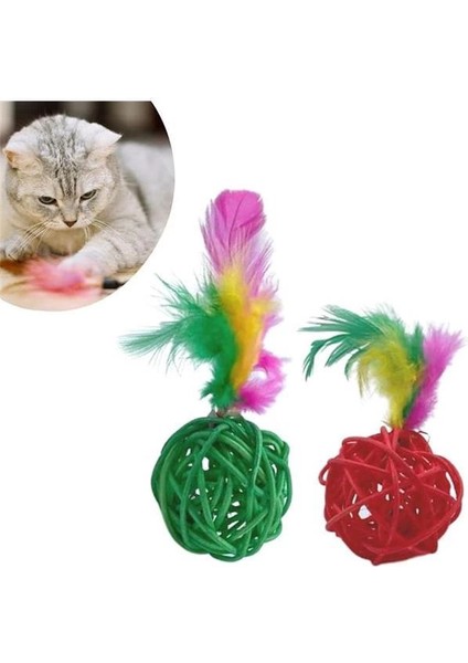 ® 2li Rattan Renkli Peluş Tüy Kedi Köpek Oyuncak Yakalama Çiğneme Çıngıraklı Top Oyuncağı fiyatları