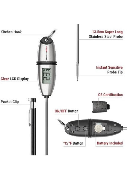 TP02S 5 Saniyede Anında Okuma Mutfak Termometresi Dijital Gıda Termometreleri Uzun Problu fırsatları