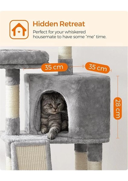 PCT141W01 Kedi Tırmalama Ağacı, Kedi Için, Yumuşak Pelüş, 115 Cm, Tamamen Sisal Sarılı indirimleri