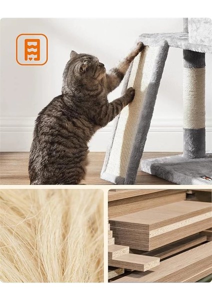 PCT141W01 Kedi Tırmalama Ağacı, Kedi Için, Yumuşak Pelüş, 115 Cm, Tamamen Sisal Sarılı