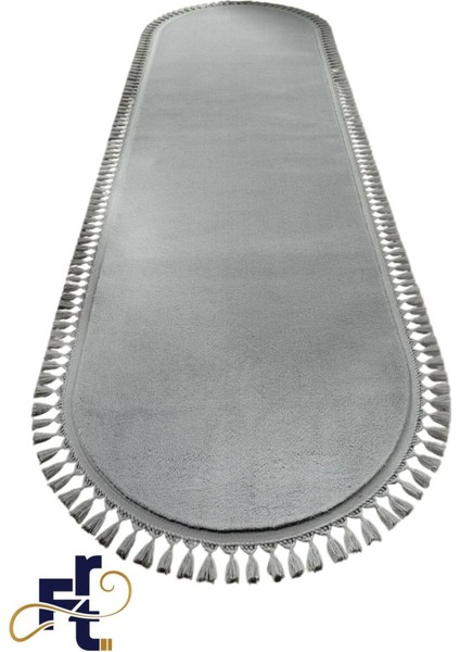 Yumuşacık Gri Peluş Oval Örgü Saçaklı Yolluk, Yıkanabilir Antre ve Koridor Halısı fiyatları