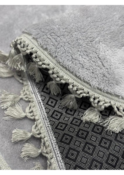 Yumuşacık Gri Peluş Oval Örgü Saçaklı Yolluk, Yıkanabilir Antre ve Koridor Halısı modelleri