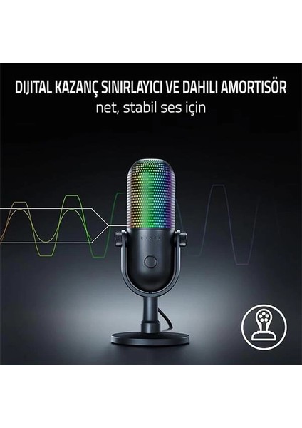 Seiren V3 Chroma - Dokunarak Sessize Alma Özellikli Rgb USB Mikrofon (Yayın ve Oyun Reaktif indirimleri
