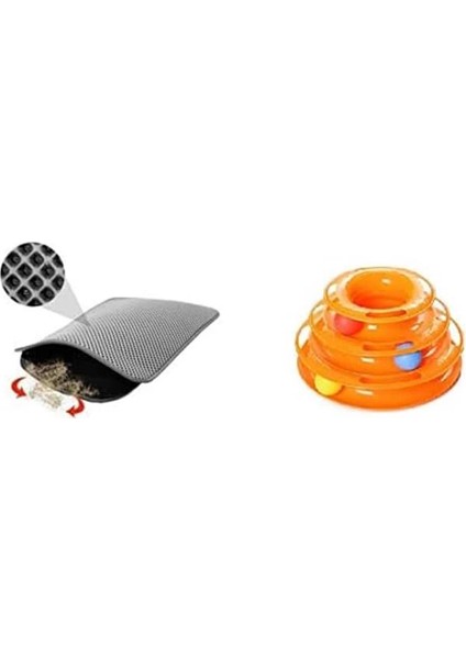 Tower Of Tracks Kedi Oyuncağı + Elekli Kedi Tuvalet Paspası (Gri) fiyatları