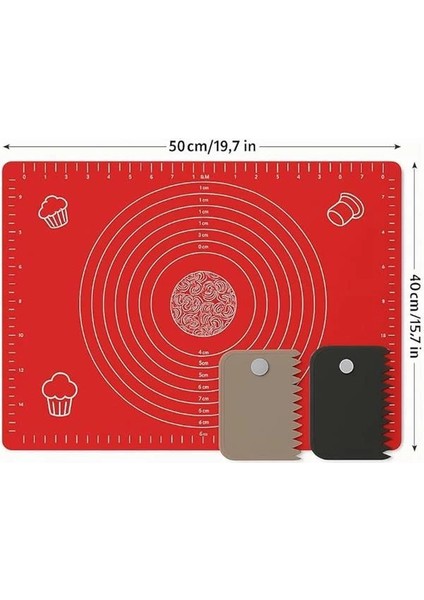 Hamur Açma Matı 50X40 cm ve 3'lü Plastik Kesme Kazıma Aparatı – Silikon Kaymaz Mat + Çok fiyatları