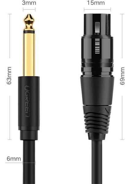 6.5mm Jack To Xlr Dişi Mikrofon Ses Bağlantı Kablosu 3 Metre