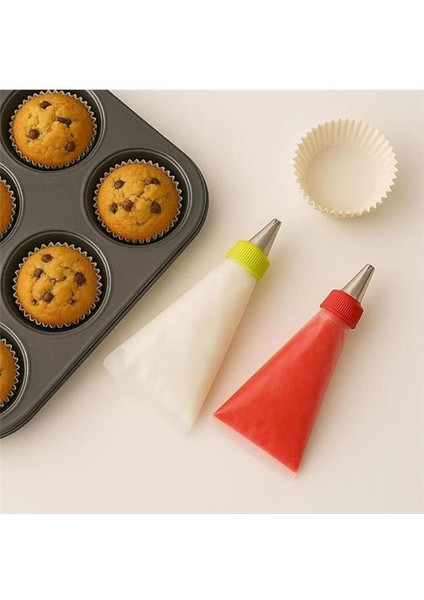 Vios Store Krema Sıkma Torbası Seti (9 Çelik Uç + 100'LÜ Renkli Muffin Kağıdı) – Pasta Süsleme ve