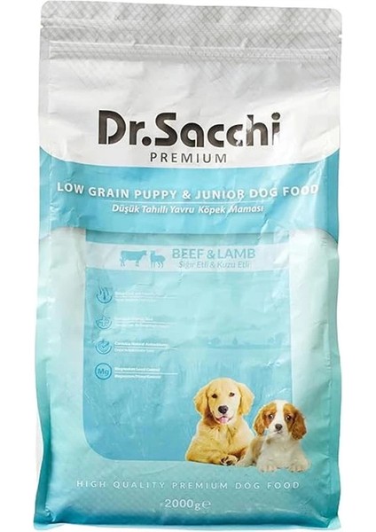 Dr.sacchi Premium Kuru Köpek Maması, Sığır ve Kuzu Etli, Düşük Tahıllı, Yavru Köpek, 2 kg