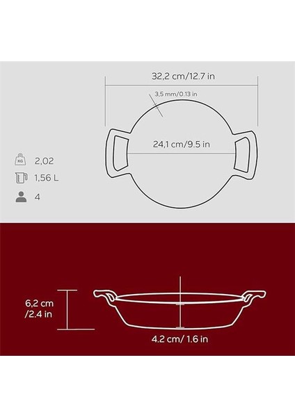 Döküm Yuvarlak Sahan Döküm Demir Yekpare Çift Kulplu ÇAP(Ø)24CM. Kırmızı indirimleri