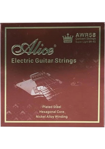 Alıce Kazanan Serisi AWR58SL(009-042) Süper Hafif Konser Dizeleri Elektro Gitar Dizeleri Seti 6