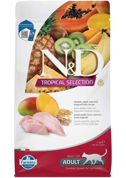 Nd N&d Tropical Selection Tavuklu ve Tropikal Meyveli Yetişkin Kedi Maması 1,5 kg