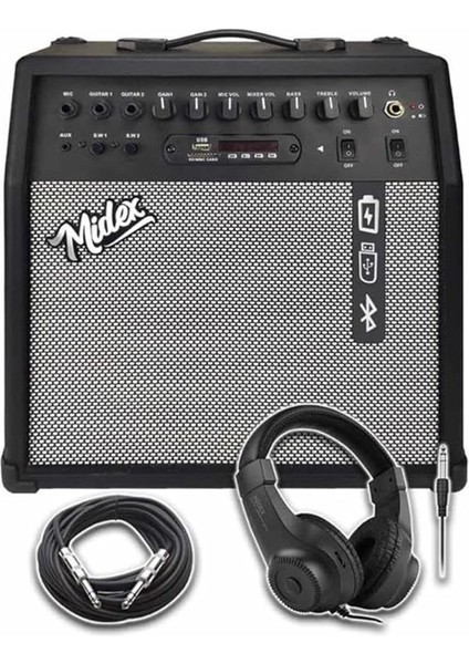 MGA-50HD Elektro Gitar Amfisi 50 Watt USB Bluetooth Şarjlı 4 Girişli (Kulaklık ve Kablo Dahil)
