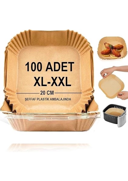 Airfryer Pişirme Kağıdı,xl-Xxl Büyük Boy, Kare, 100 Adet Hava Fritöz Parşömen Fırın