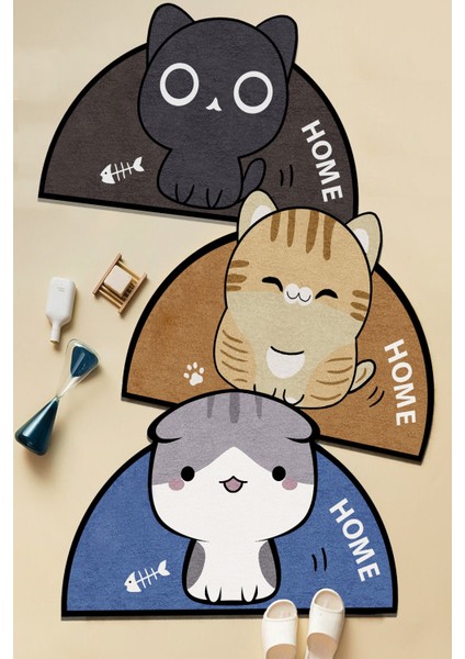 Yıkanabilir Siyah Kedili Banyo Halısı ve Paspas, Oval, 80X100 Cm, Şık ve Konforlu