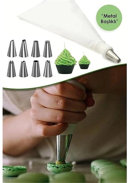 10 Parça Krema Sıkma Torbası Seti, 9 Paslanmaz Çelik Uçlu, Pasta ve Kek Süsleme Kit fiyatları