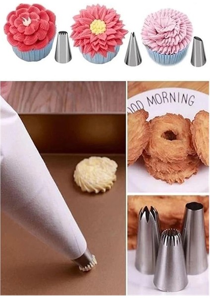 10 Parça Krema Sıkma Torbası Seti, 9 Paslanmaz Çelik Uçlu, Pasta ve Kek Süsleme Kit indirimleri