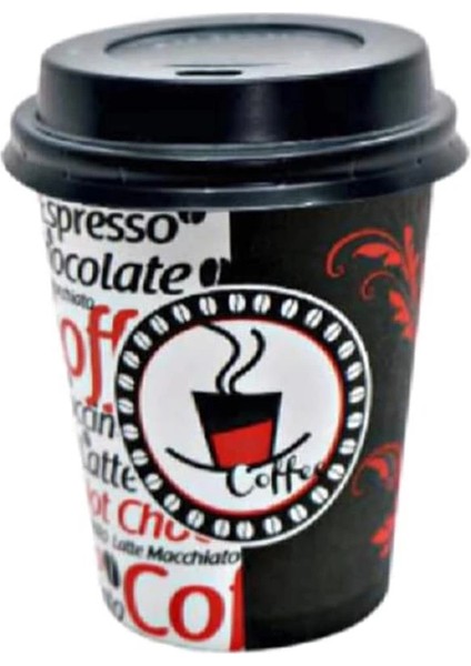 Excodi Cup - [ Cup ] 8 Oz Kapaklı Karton Bardak - 250 ml - 100 Adet Kaliteli Otomat Bardağı