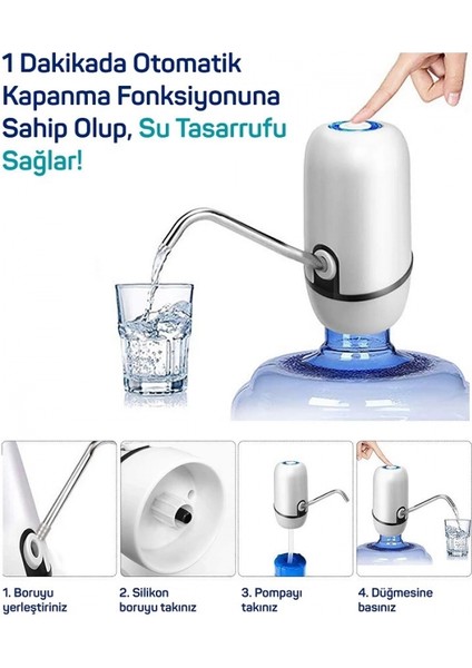 Yeni Nesil Dokunmatik Damacana Su Pompası Şarjlı 1200 Mah