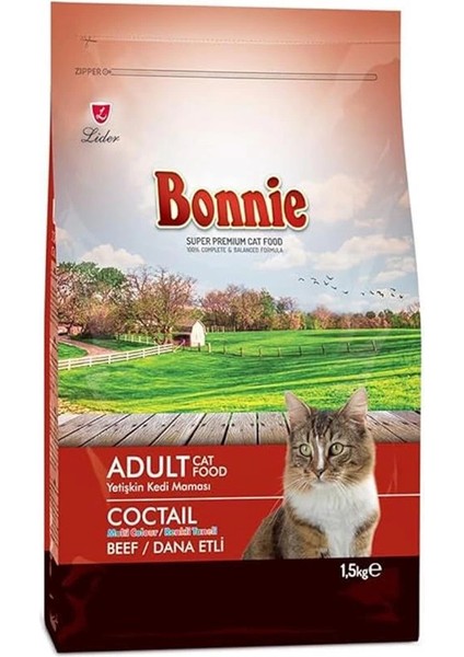 Sığır Etli, Yetişkin, Renkli Taneli Kedi Maması, 1.5 kg