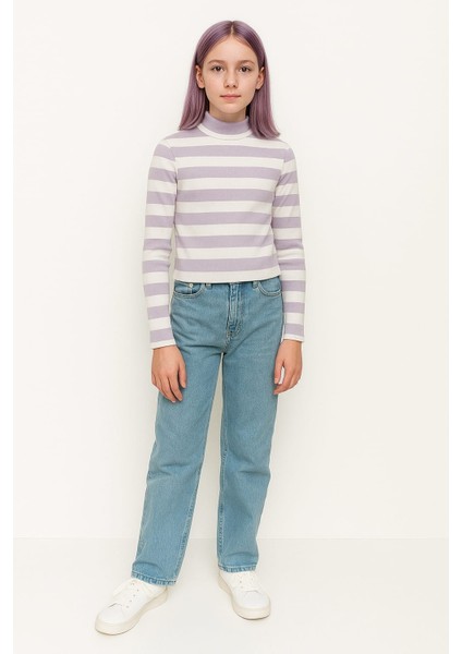 Mor Çizgili Kız Çocuk Body