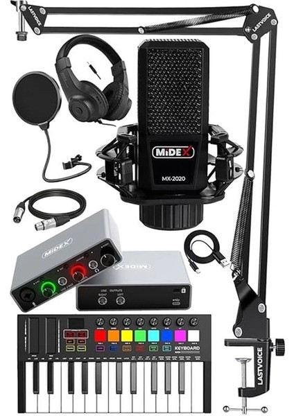 Midi Paket-2 Stüdyo Ekipmanları Seti Ses Kartı Midi Klavye Mikrofon Kulaklık