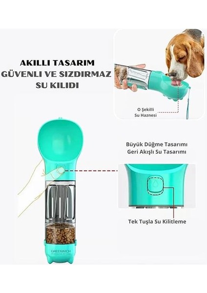 Taşınabilir Seyahat Seti 300 ml | Mama ve Su Kabı | Kaka Küreği ve Poşeti | Kedi Köpek