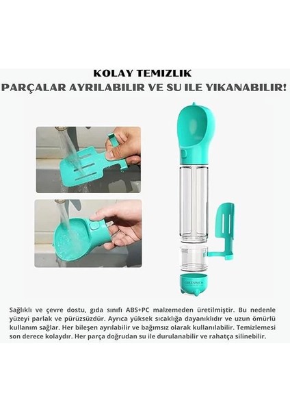 Taşınabilir Seyahat Seti 300 ml | Mama ve Su Kabı | Kaka Küreği ve Poşeti | Kedi Köpek