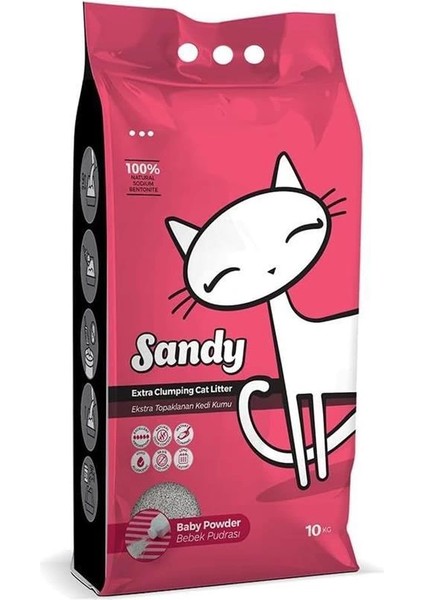 Sodyum Bentonit Ultra Topaklaşan Bebek Pudralı Doğal Kedi Kumu 10 kg