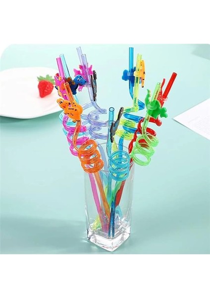 4 Adet Kıvrımlı Plastik Pipet, Çocuklar Için Eğlenceli Figürlü Tasarım, Renkli ve fırsatları