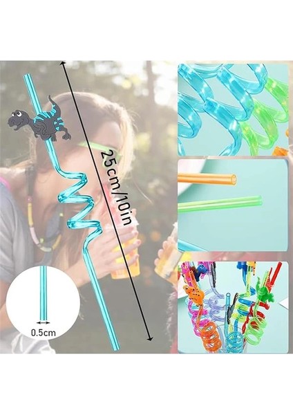 4 Adet Kıvrımlı Plastik Pipet, Çocuklar Için Eğlenceli Figürlü Tasarım, Renkli ve indirimleri