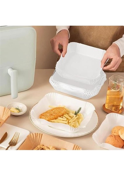 Beyaz Airfryer Pişirme Kağıdı, Fritöz Yağlı Kağıdı, Yanmaz Kağıt 50 Adet (Kare) (50) fırsatları